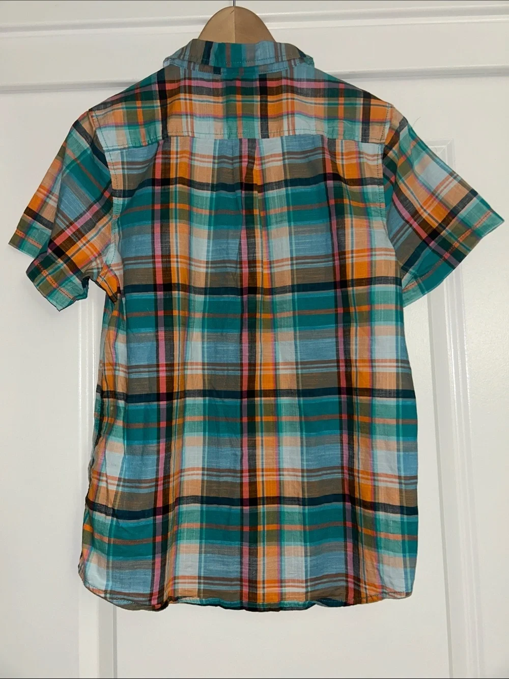 Cat & Jack Teal, Orange, Pink & Black Plaid Button-Up Shirt